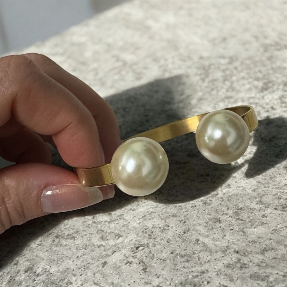 Gold Pearl Accent Cuff Bracelet - Women Accessories